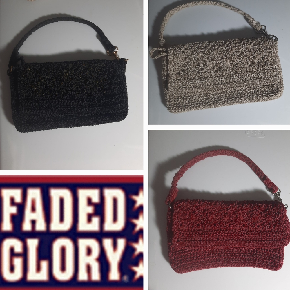X3 FG Crochet Knit Clutch Wristlet Purses Gold Hardware Faded Glory Silver